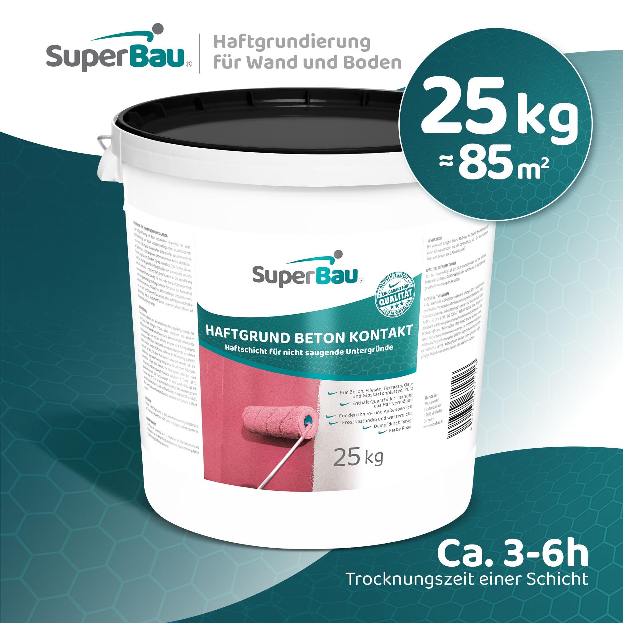 BETON KONTAKT 25kg (≈85m²) Haftgrundierung mit Quarzsand – Haftgrund für Beton, Putz & Fliesen, rosa Haftbrücke für glatte, nicht saugende Untergründe, innen & außen