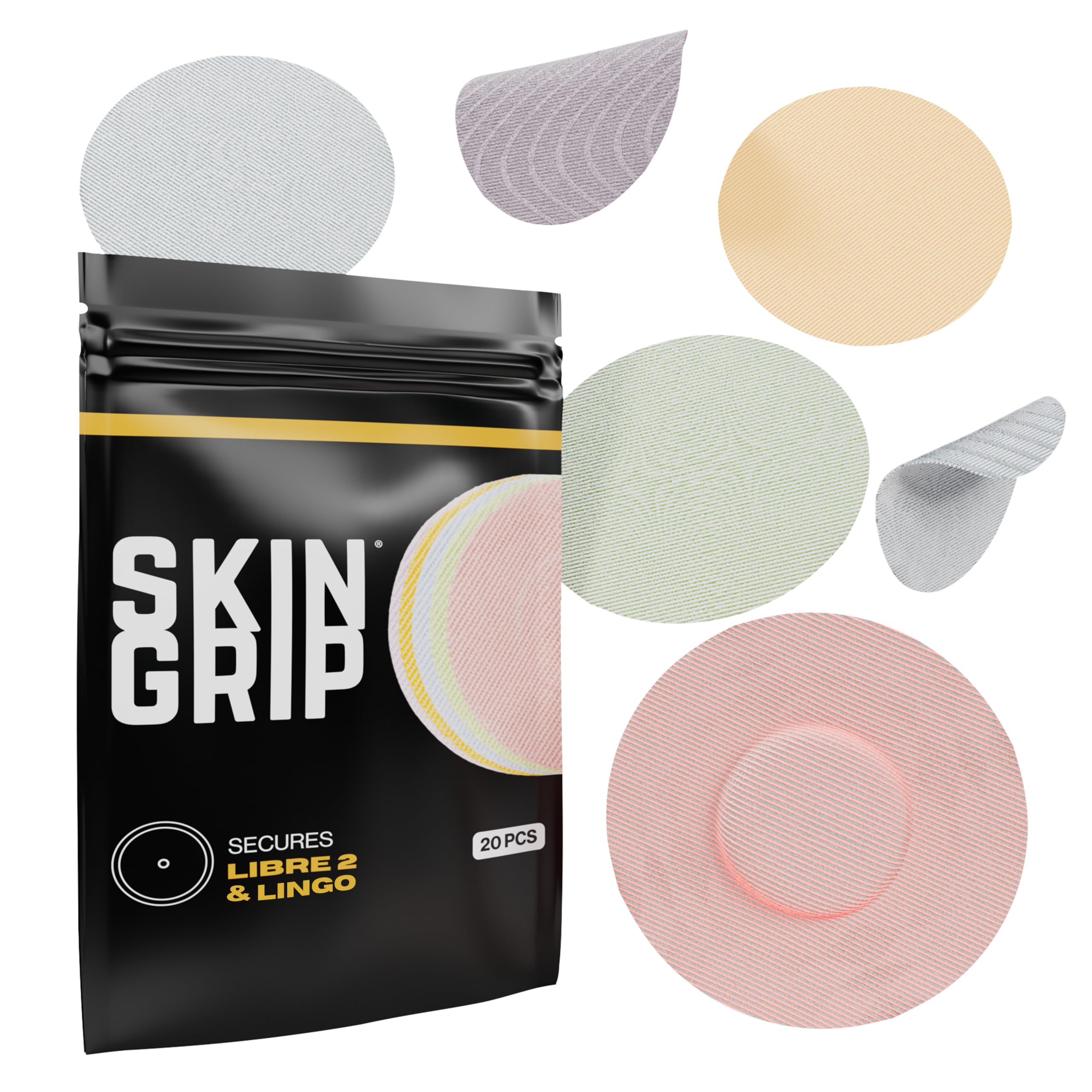 Skin GripFreestyle Libre 2 Sensor Covers & Lingo CGM – Waterproof and Sweatproof Adhesive for 10-15 Days, Pre-Cut Medical Tape, Continuous Glucose Monitor Patch – 20 Pack, Pastel Pack