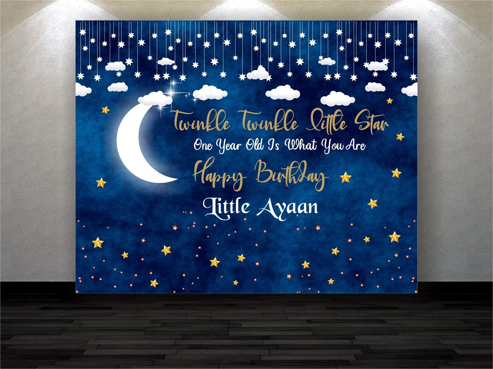 Express-O-Board Personalized Birthday Backdrop - Twinkle Twinkle Little Star - Blue Theme (5 Ft x 4 Ft)