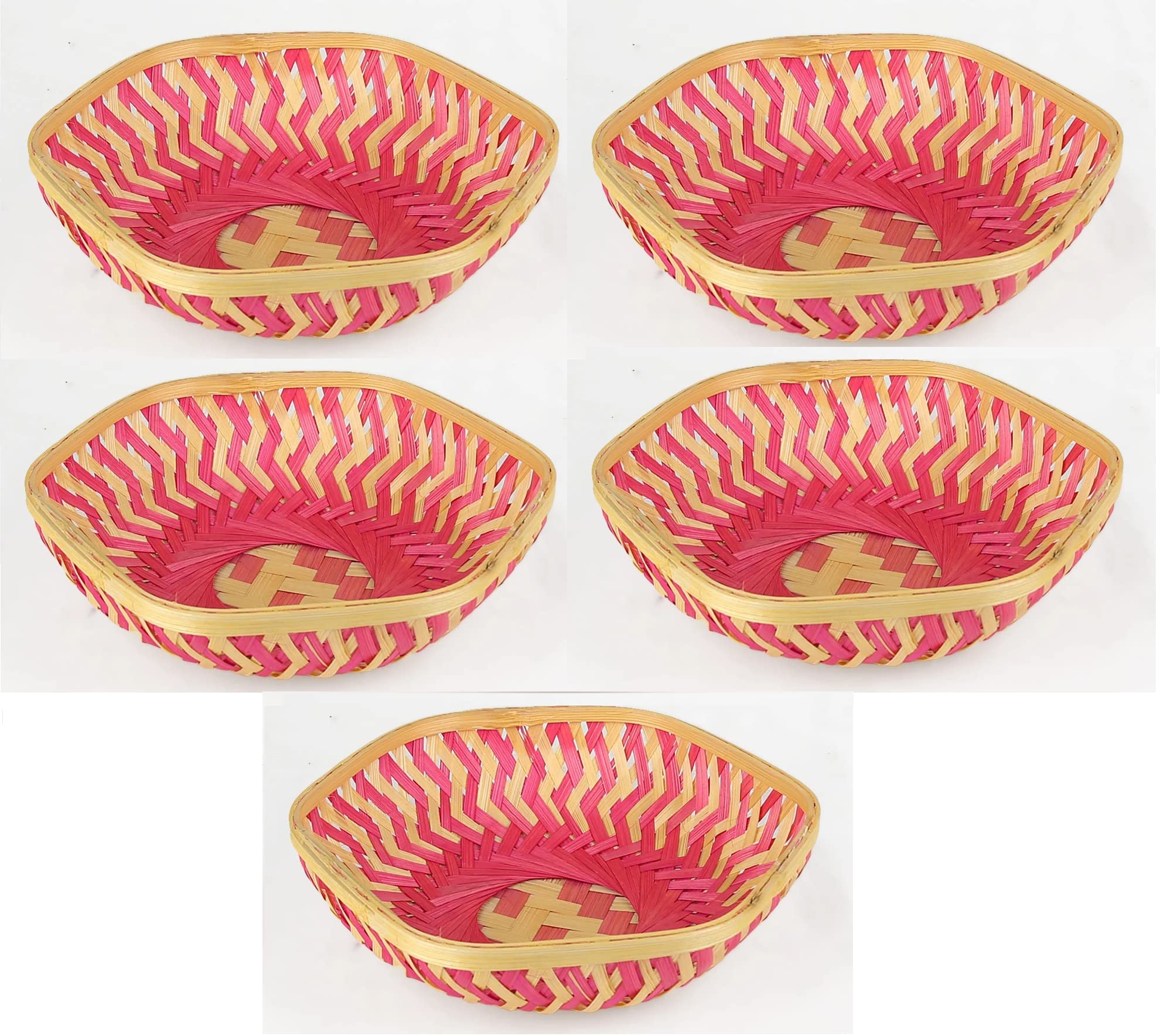 SHRUSTAM, Handmade 5" Pink Hexagon Multipurpose Bamboo Basket for Wedding Gifting Daily Use (5 PCS )