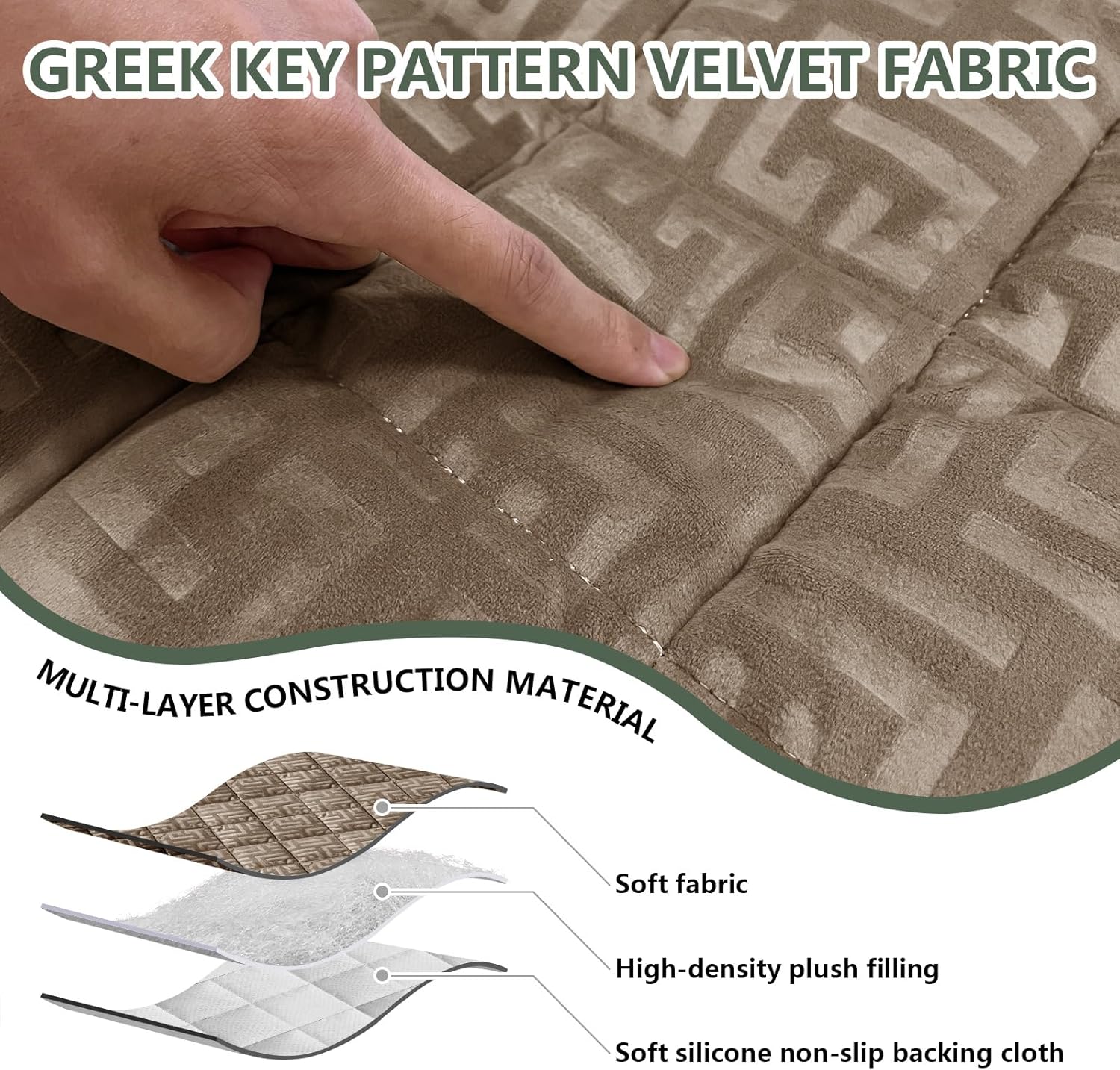 Paw Cart Couch Cover Caravan Quilted Sofa Topper Greek Key Pattern Washable Non Slip Soft Pet Protector for Any Type of Couch (Camel,W 47“ x D 28” 1 Piece)