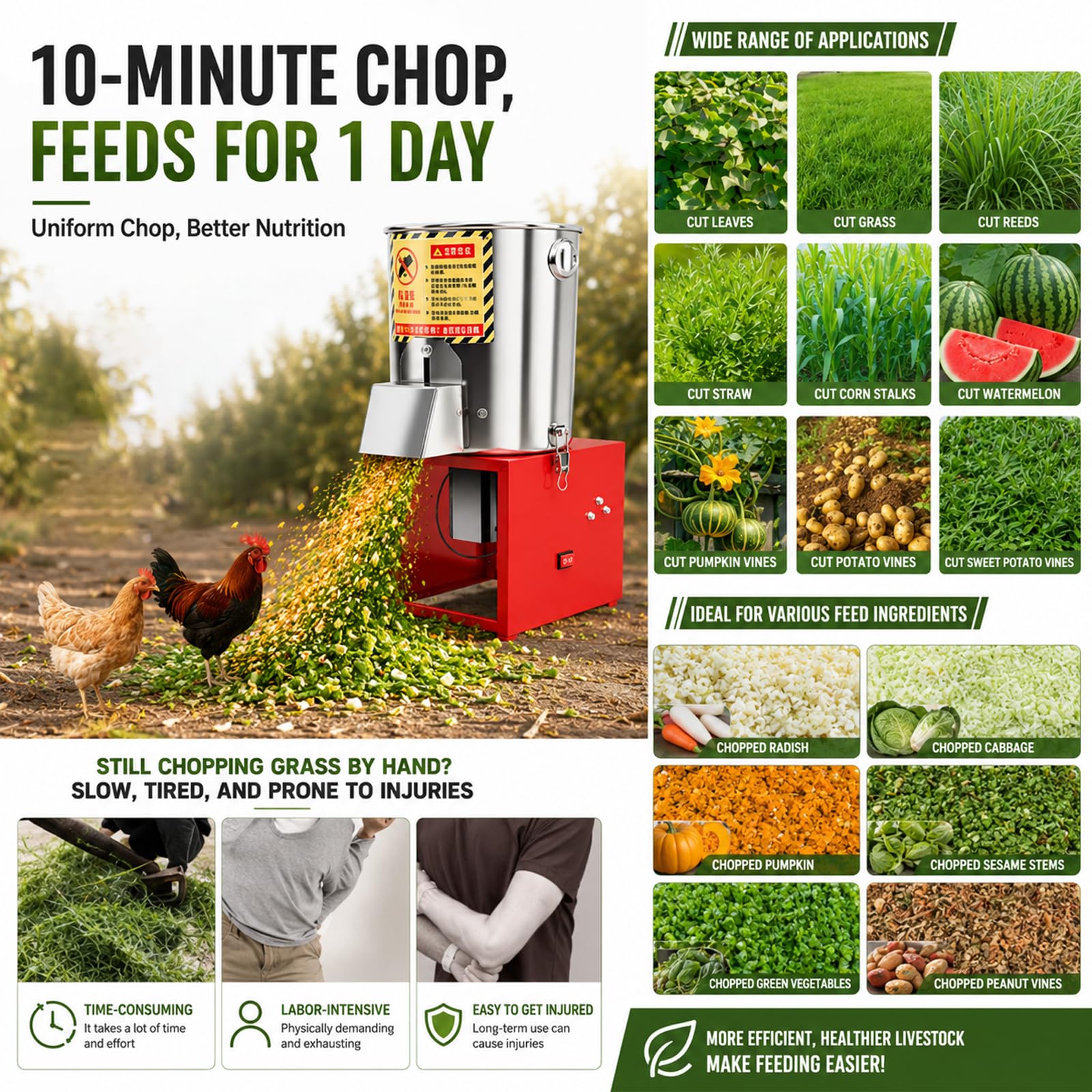 Picadora De Verduras Eléctrica Comercial, Procesador Multifuncional De Acero Inoxidable Para Alimento Avícola, Trituradora Ajustable Para Pollos, Ganado Bovino Y Ovino, Uso Agrícola Y Doméstico 2000W