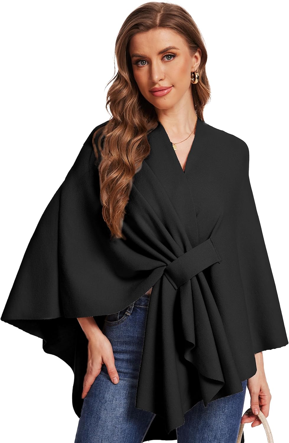 FUNMANDO Women's Elegant Shawl Wraps Soft Open Front Poncho Sweater for Spring Fall Winter