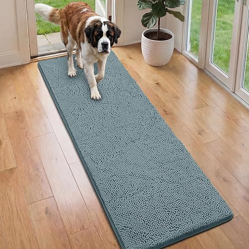 Miniatura 17 de Bcoimo Tapete súper absorbente para puerta de perro, 30 x 20 pulgadas, tapete antideslizante para patas fangosas, alfombras para mascotas para patas