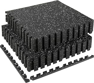 HIAARO 0.56in Thick 48 Sq Ft Interlocking Rubber Top EVA Foam Gym Mats - 12 Tiles Home Workout Flooring, Non-Slip Black & White