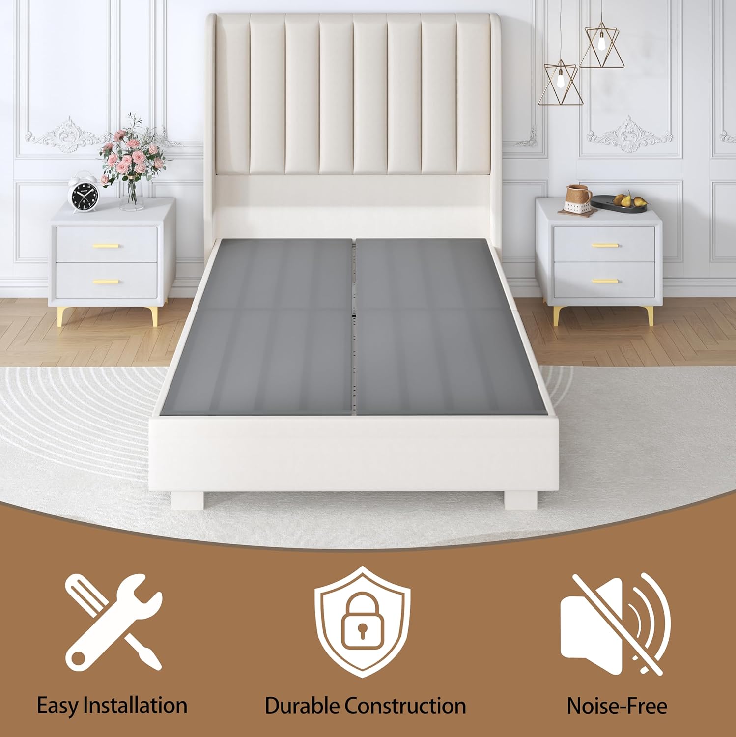 Metal Queen Bed Slats Bunkie Board for Under Mattress Support with Cover，Heavy Duty Replacement Bed Slats for Queen Size Bed Frame