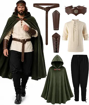 9 Best Classic Costumes for Men to Elevate Your Halloween Game 7 NTYNTY 7-Piece Men's Renaissance Costume Set with Hooded Cloak, Shirt, Pants, and Accessories
