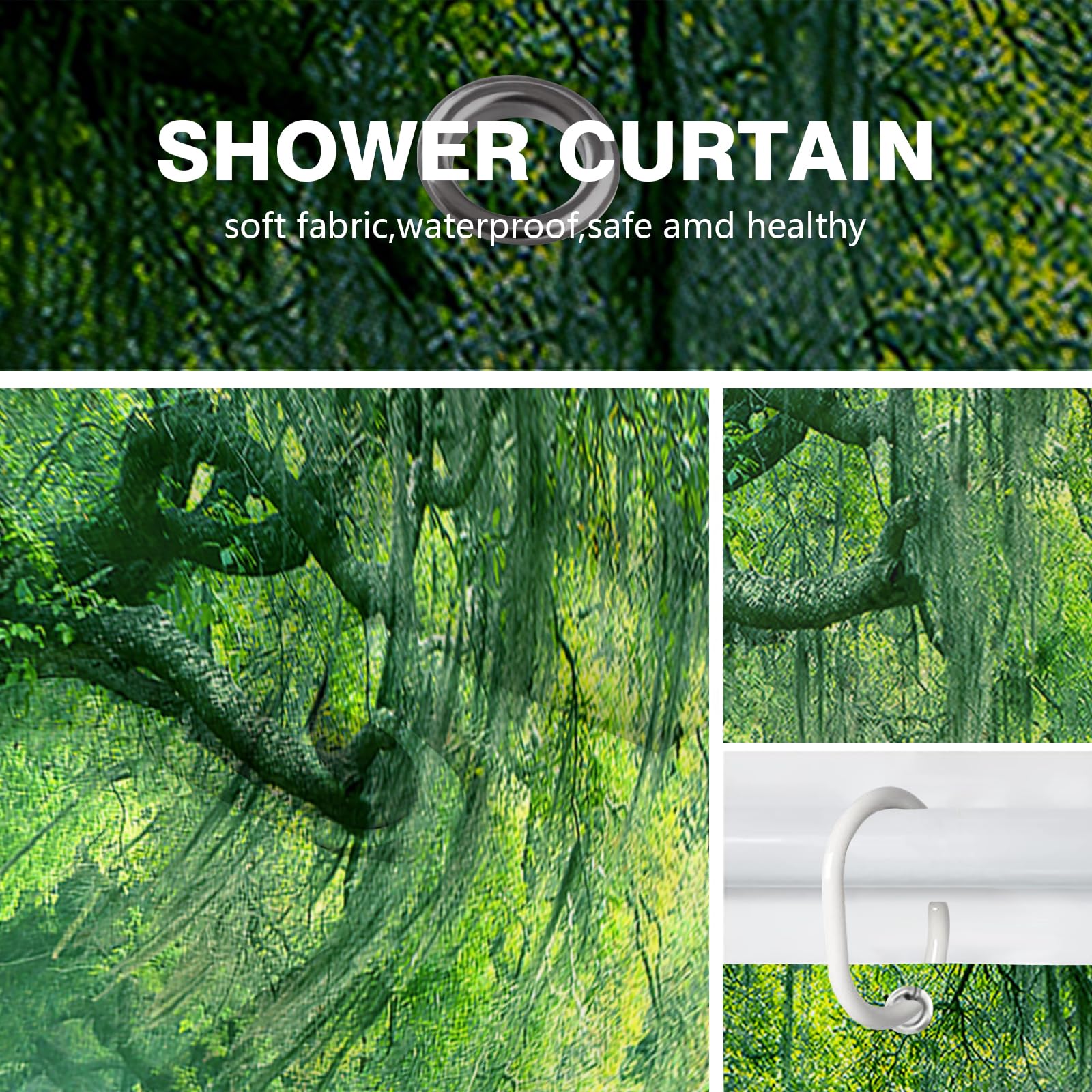 Newhomestyle Garden View Bathroom Shower Curtain, Natural Plant Landscape Flower Forest Green Waterproof Bath Curtain - Image 3