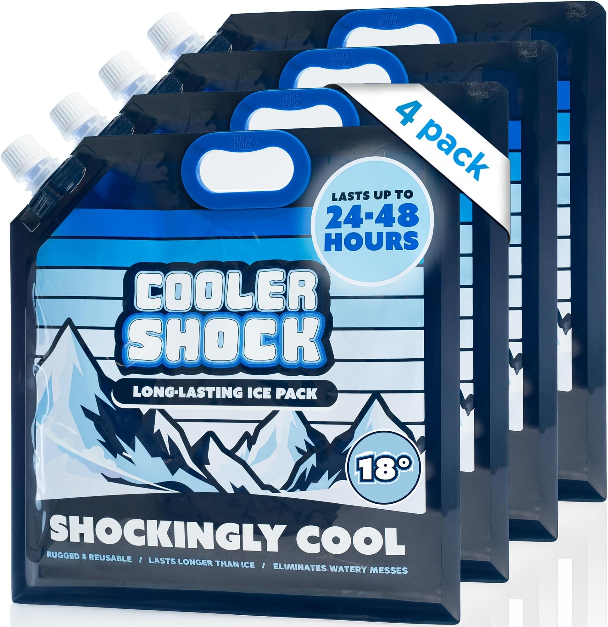 Cooler Shock Reusable Ice Packs for Cooler - Long Lasting Cold Freezer Packs for Coolers and Lunch Boxes - Cooler Ice Packs for Camping Gear, Fishing, Road Trips, Beach Must Haves