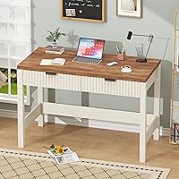 Vista 4 de Escritorio estriado para computadora con 2 cajones, escritorio pequeño de computadora de 39 pulgadas con almacenamiento, escritorio compacto