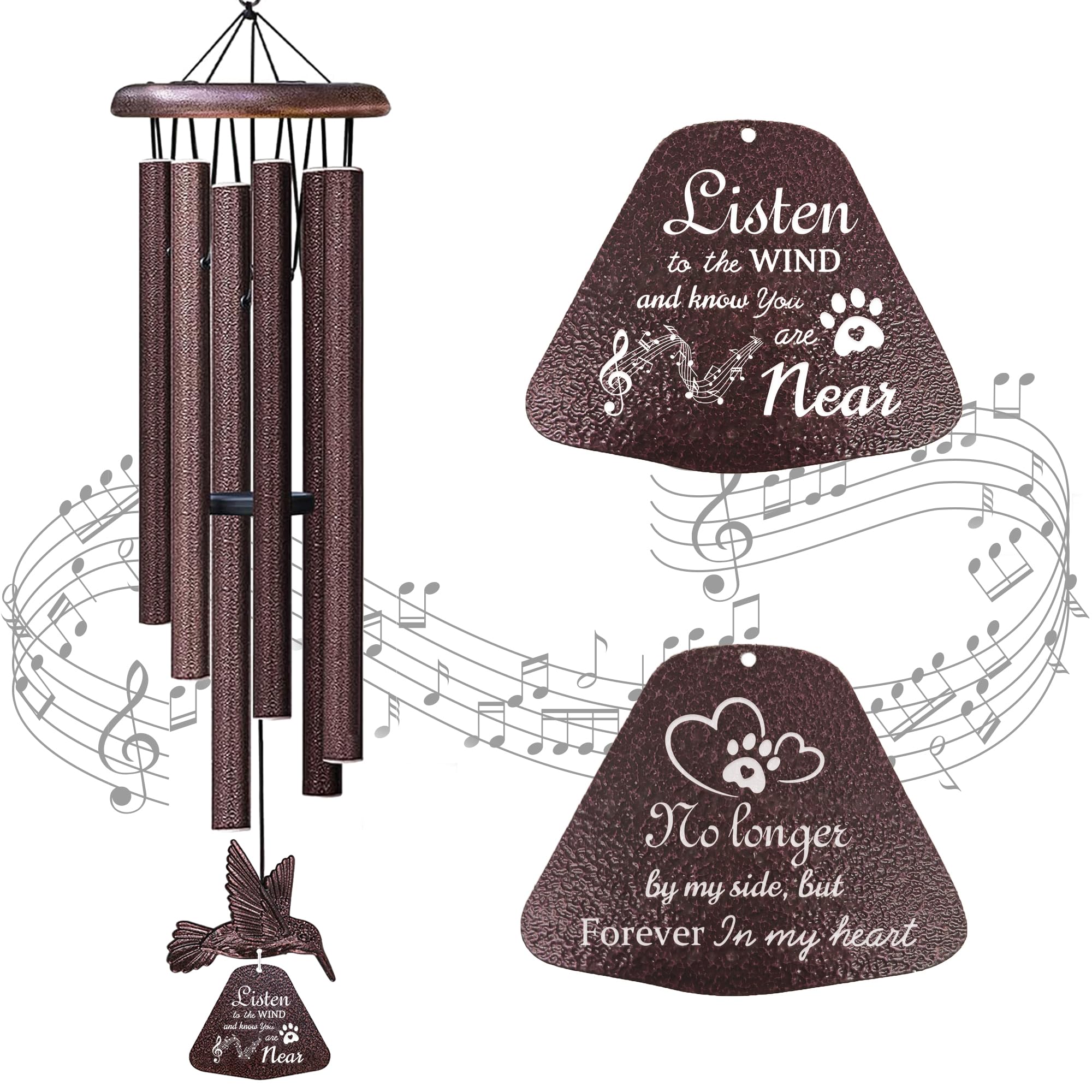 Wind Chimes for Loss of Pet, Dog Memorial Gifts for Loss of Dogs 32' Wind Chimes, Windchimes Outdoors in Memory of Cats, Unique Pet Bereavement Condolences Grieving Sympathy Gift Ideas Loss of Pet-brown 32'