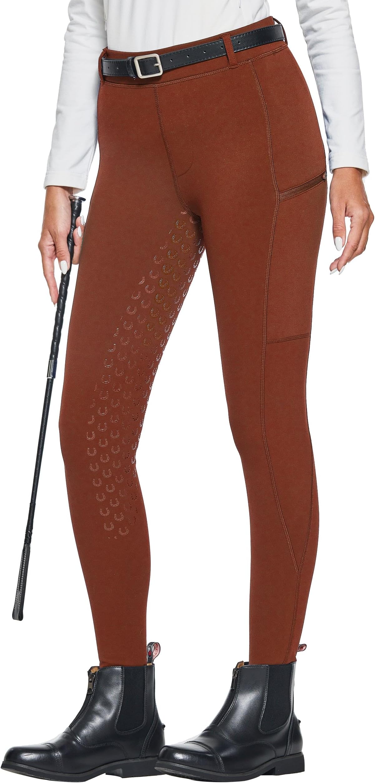 FitsT4 Women's Winter Equestrian Breeches Full Seat Silicon Grip Riding Tights Fleece Lined Horse Riding Pants Horseback with Pockets