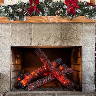 Tuanse 4 Pcs 16 in Flameless Fireplace Log Light Fake Fire Flame Camping Decoration Flameless Fireplace LED Light Fake Fire Log for Home Christmas Winter Indoor Outdoor Party Decor