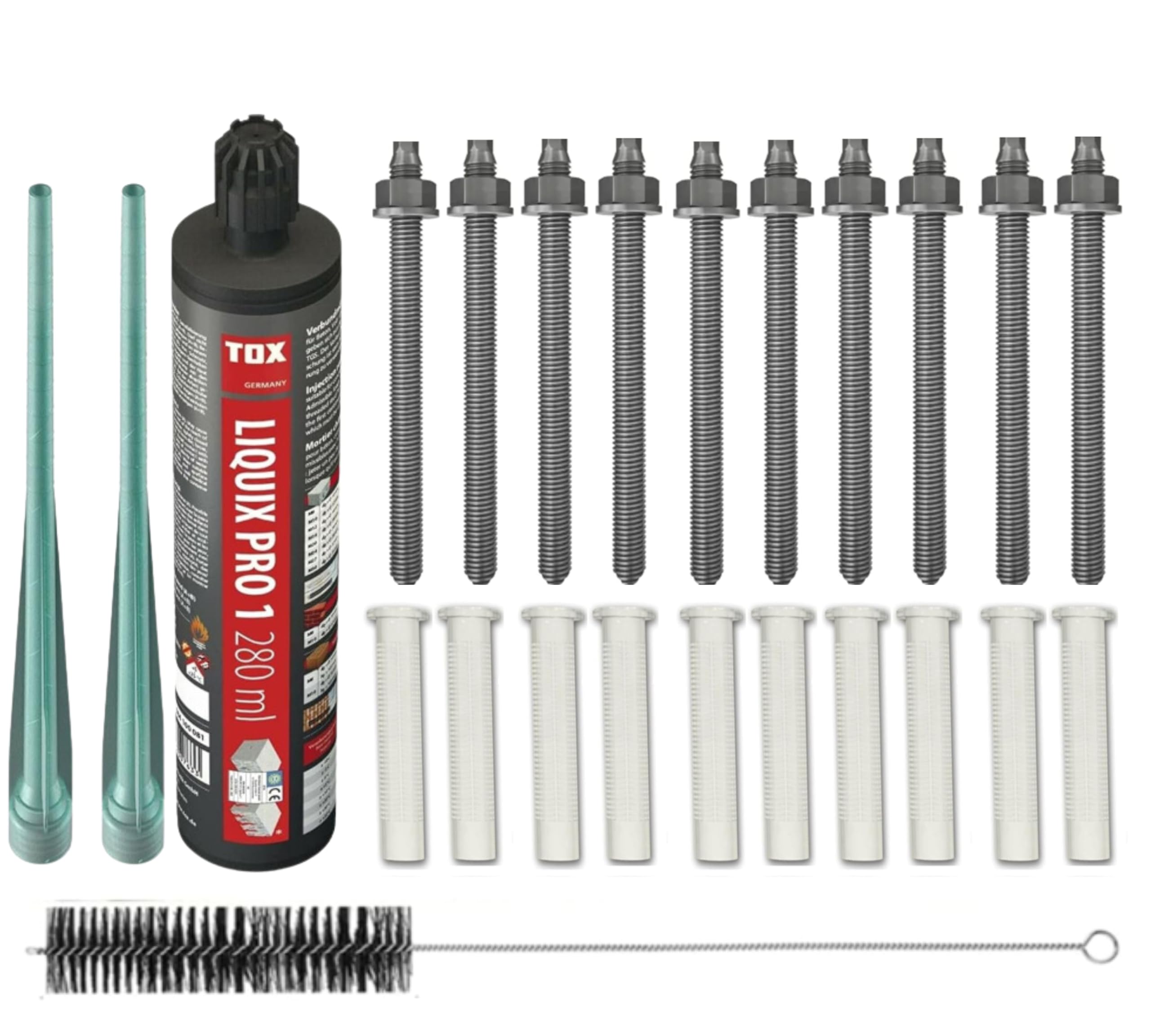 Schwerlast-Montageset Set Ankerstangen Verzinkt/Edelstahl A4 + Siebhülsen inkl. Injektionsmörtel,Schwerlast-Anker,Schwerlast-dübel, Verzinkter Stahl M6-M16 (Edelstahl A4, M12x160 mm)