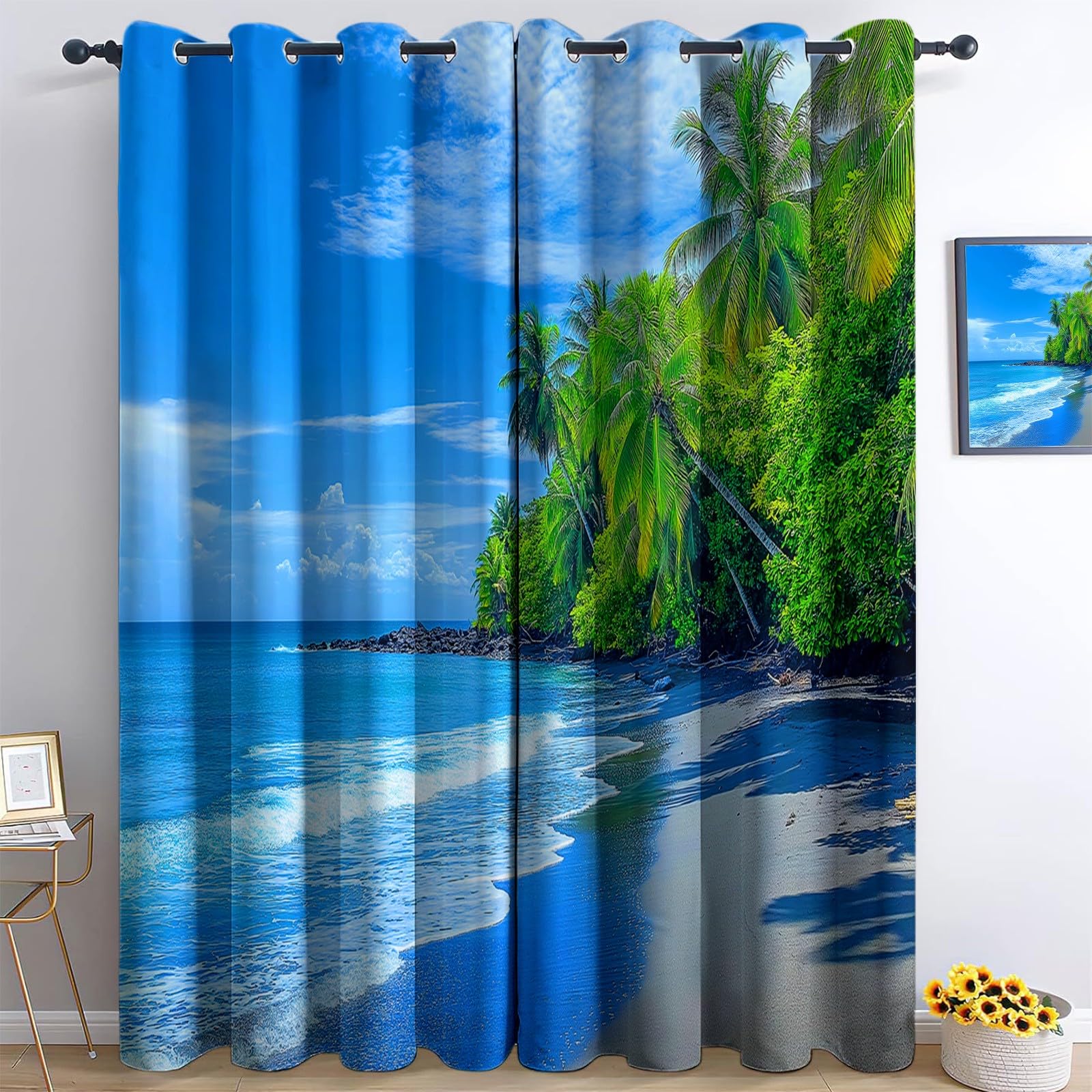 Rideau occultant imprimé tropical en polyester 140x260 cm isolant thermique