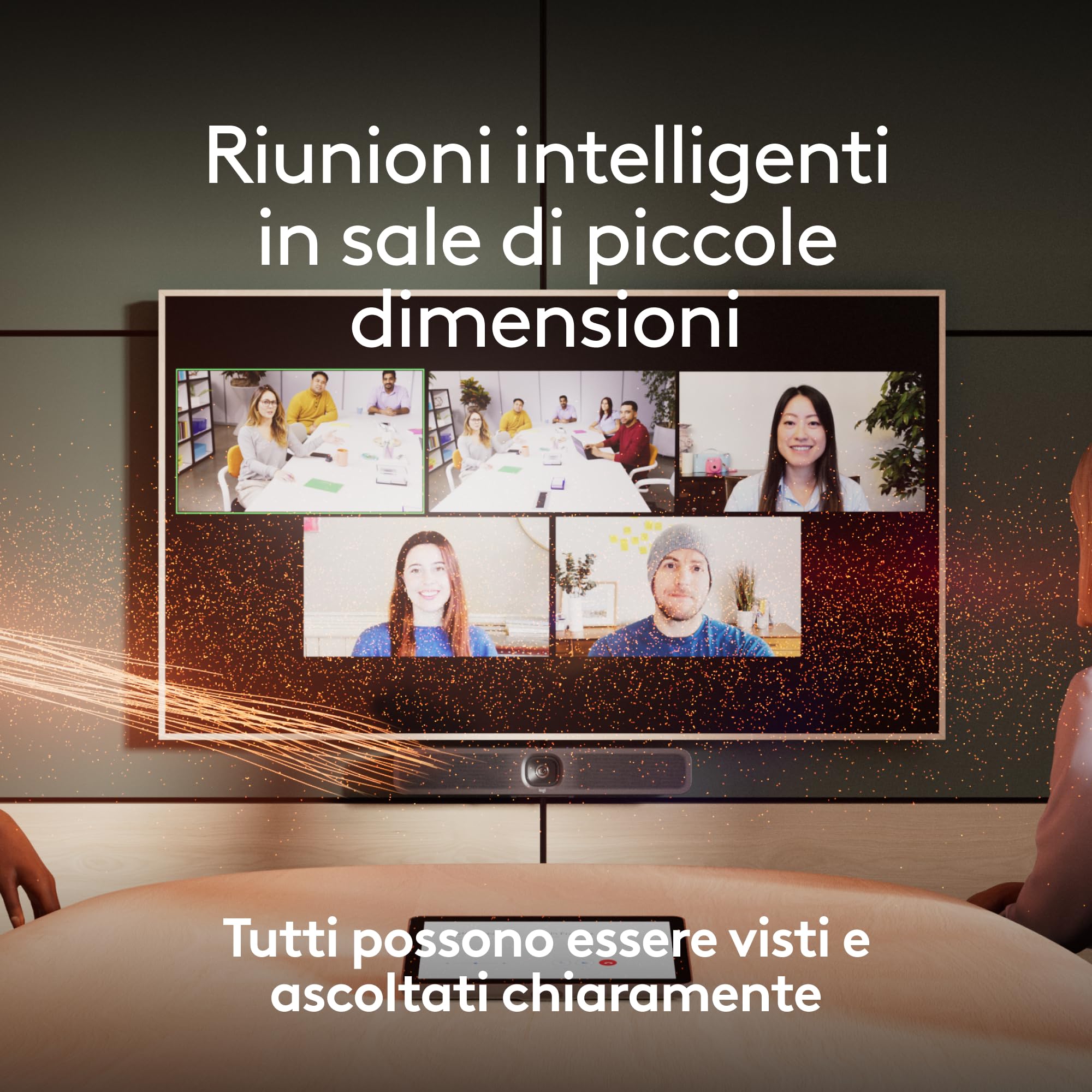 Logitech MeetUp 2 Videocamera per sale conferenze USB integrata, barra video compatta con funzionalità AI integrate, compatibile con Microsoft Teams, Zoom Rooms, Google Meet e altro ancora - Grafite