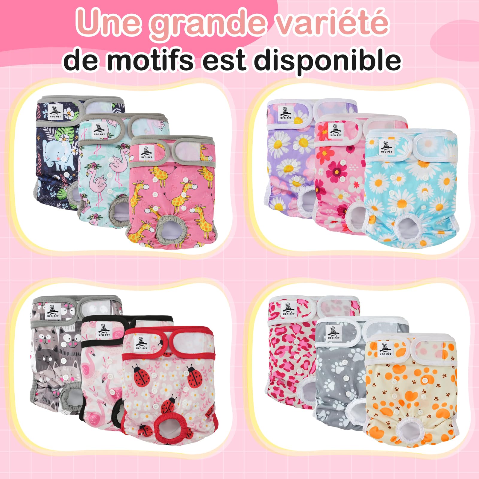Culotte Chiennes Chaleurs M Réutilisables, Couche pour Chien Femelle Lavables (Lot de 3), Culotte très Absorbantes pour Chien avec Fermeture Forte et Flexible