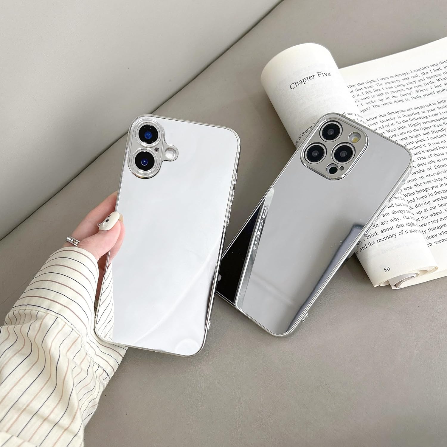 YTanazing Compatible with iPhone 16 Mirror Case for Women Girls Makeup Cute Luxury Glossy Mirror Back Silver Plating Design with Camera Full Protective Shockproof Cover - Image 3