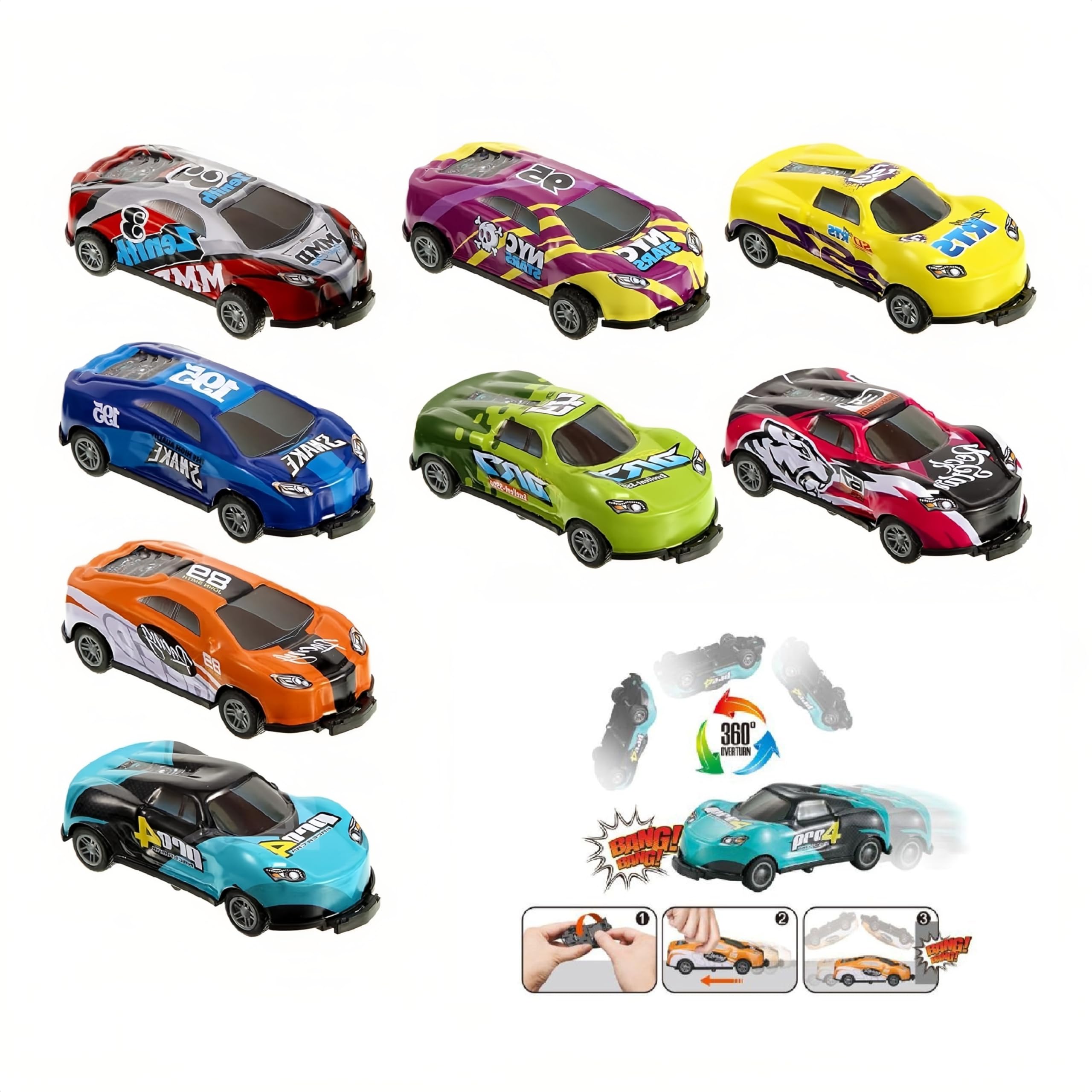 Amazon.com: Ai-Fun 8PCS Pull Back Race Toy Cars, Stunt Flip Cars