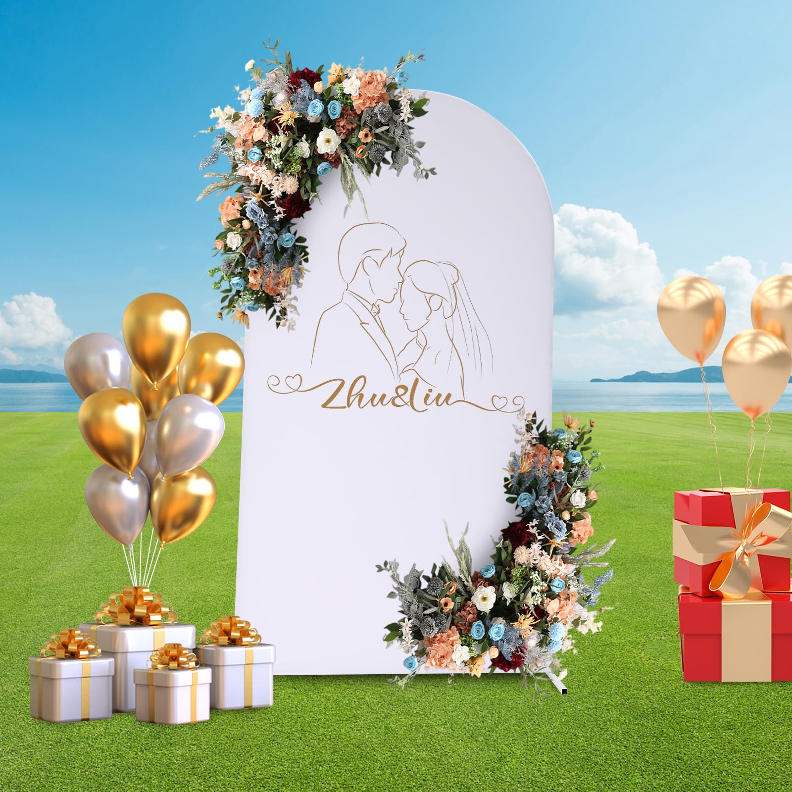 Wedding Arch Cover,7.22FT Balloon Arch Frame Kit, Wedding Columns Bracket Frame Display Background for Birthday, Party, Banquet Decoration (White, 7.22FT,White Stand)