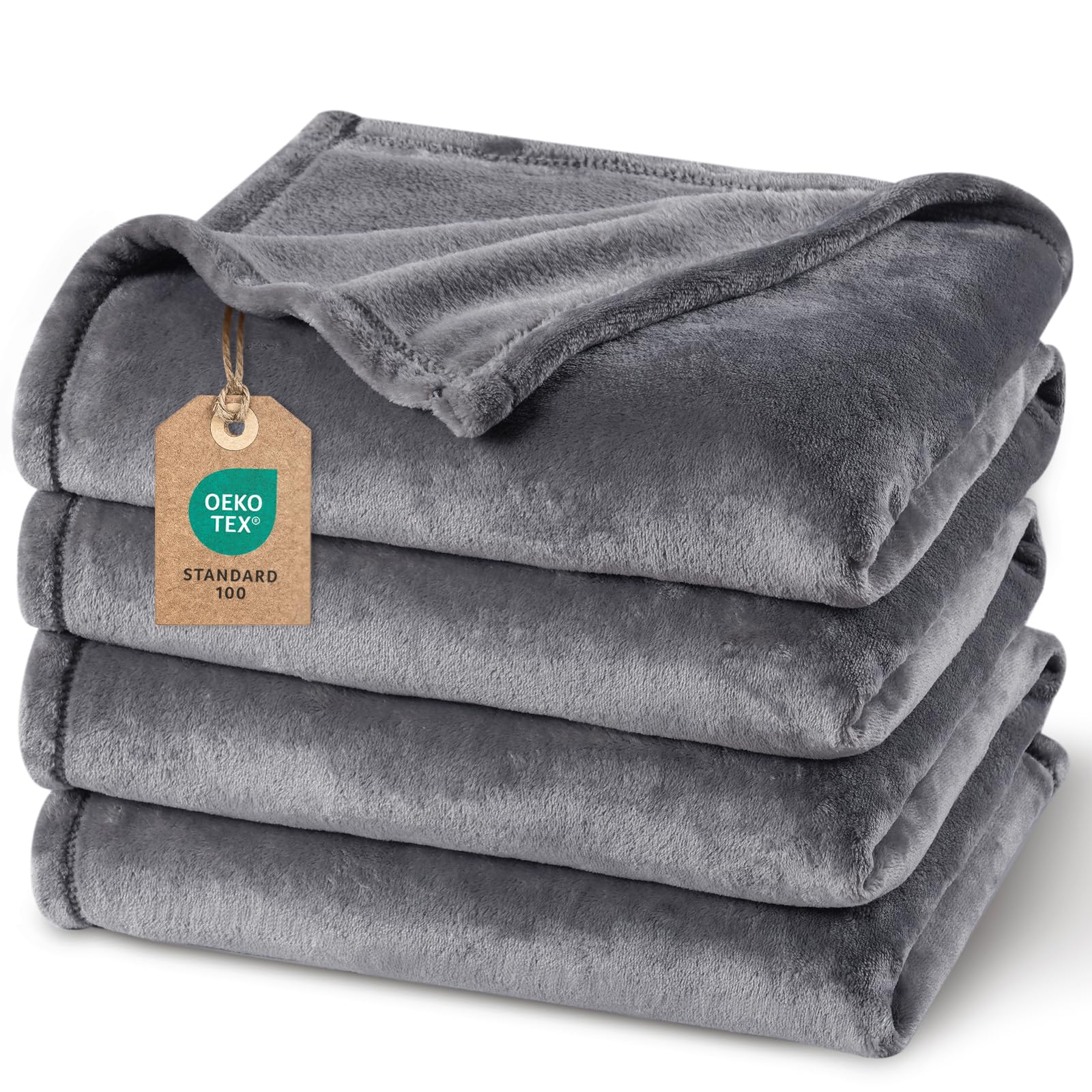 PHF Ultra Soft Fleece Blanket Double Size 150 x 200cm, No Shed No Pilling Luxury Plush Cozy Flannel 280GSM Lightweight Throw Blanket for Bed, Couch, Chair, Sofa Suitable for All Season, Grey