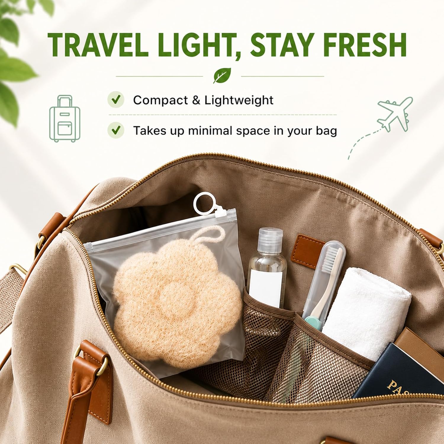 2PCS Travel Loofah Mini Natural Loofah Sponge with 2 Storage Bag