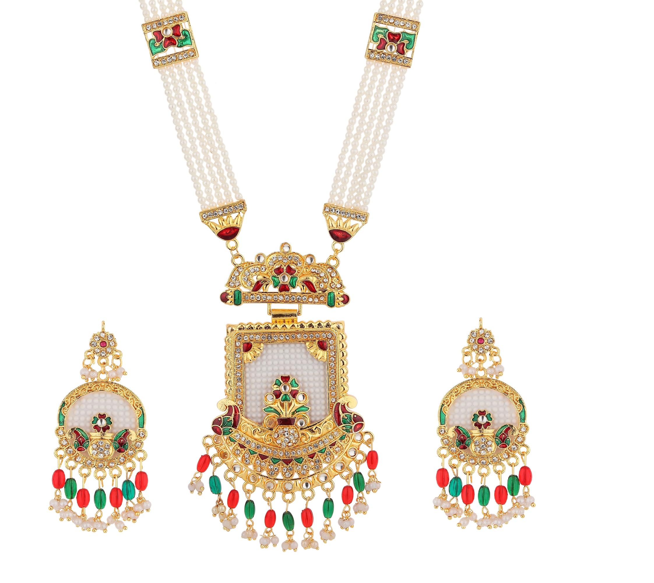 RHOSYN Womens Artificial Imitation Jewellery|Gold Plated Pearl Stone Meenakari Rajwadi Rajasthani Beaded Necklace Set Earrings|Long Rani Haar With Earrings(Contemporarydesign7) (B0CR48FC8X) Amazon Price History, Amazon Price Tracker