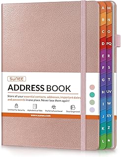 SUNEE Elegant Address Notebook Organizer (Rose Gold): 5.3'' x 7.7'' with Colorful Tabs