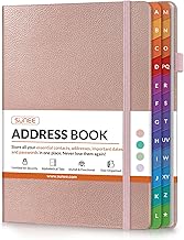 SUNEE Address Book with Colorful Alphabetical Tabs, Address Notebook Organizer for Record Contacts, 5.3'' x 7.7''- Rose Gold