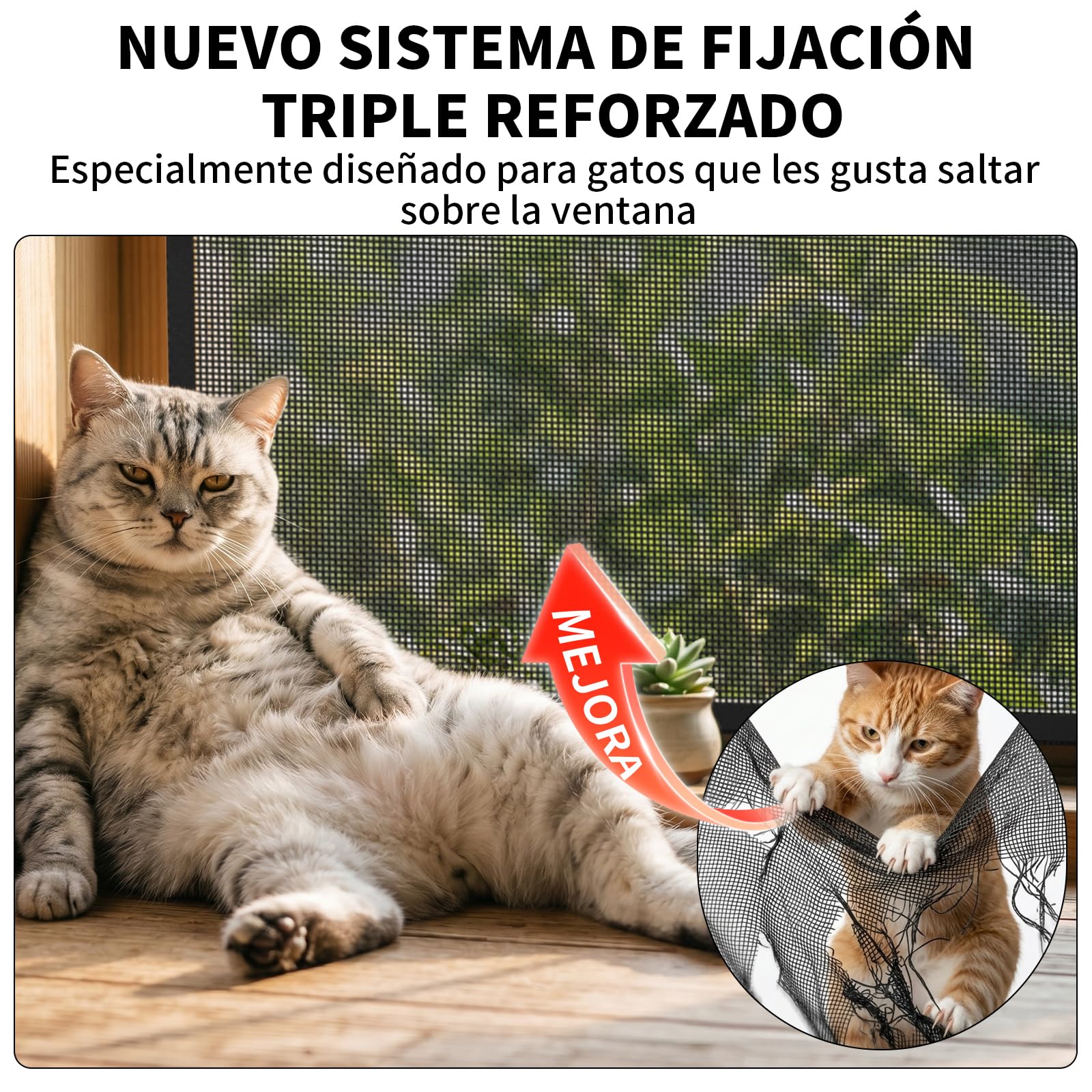 BKSAI Mosquitera Ventana para Gatos, Red Anticaída Adhesiva sin Taladrar, Malla Recortable Resistente a Arañazos, Protección Mascotas para Ventana - 130x150CM Negra
