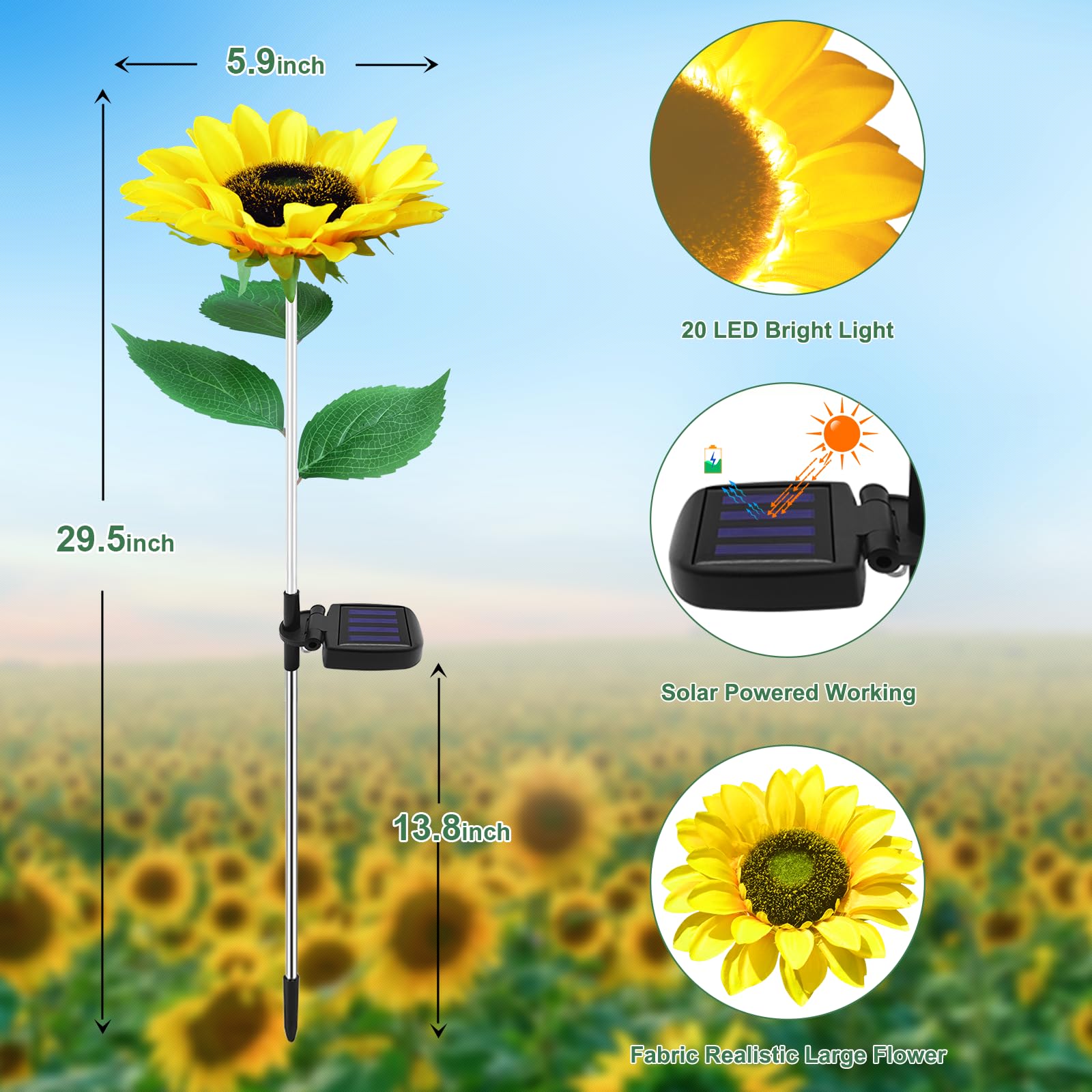 TYNLED 6 Pack Sunflower Solar Garden Lights Outdoor Solar Flowers Outdoor Waterproof Solar Garden Decor for Outside Patio Yard