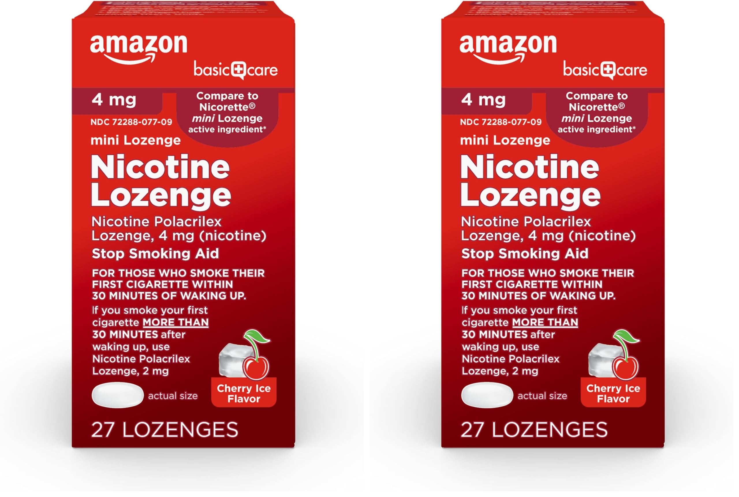 Amazon Basic Care Nicotine Polacrilex Mini Lozenge 4 mg, Stop Smoking Aid, Cherry Ice Flavor, 27 Count (Pack of 2)