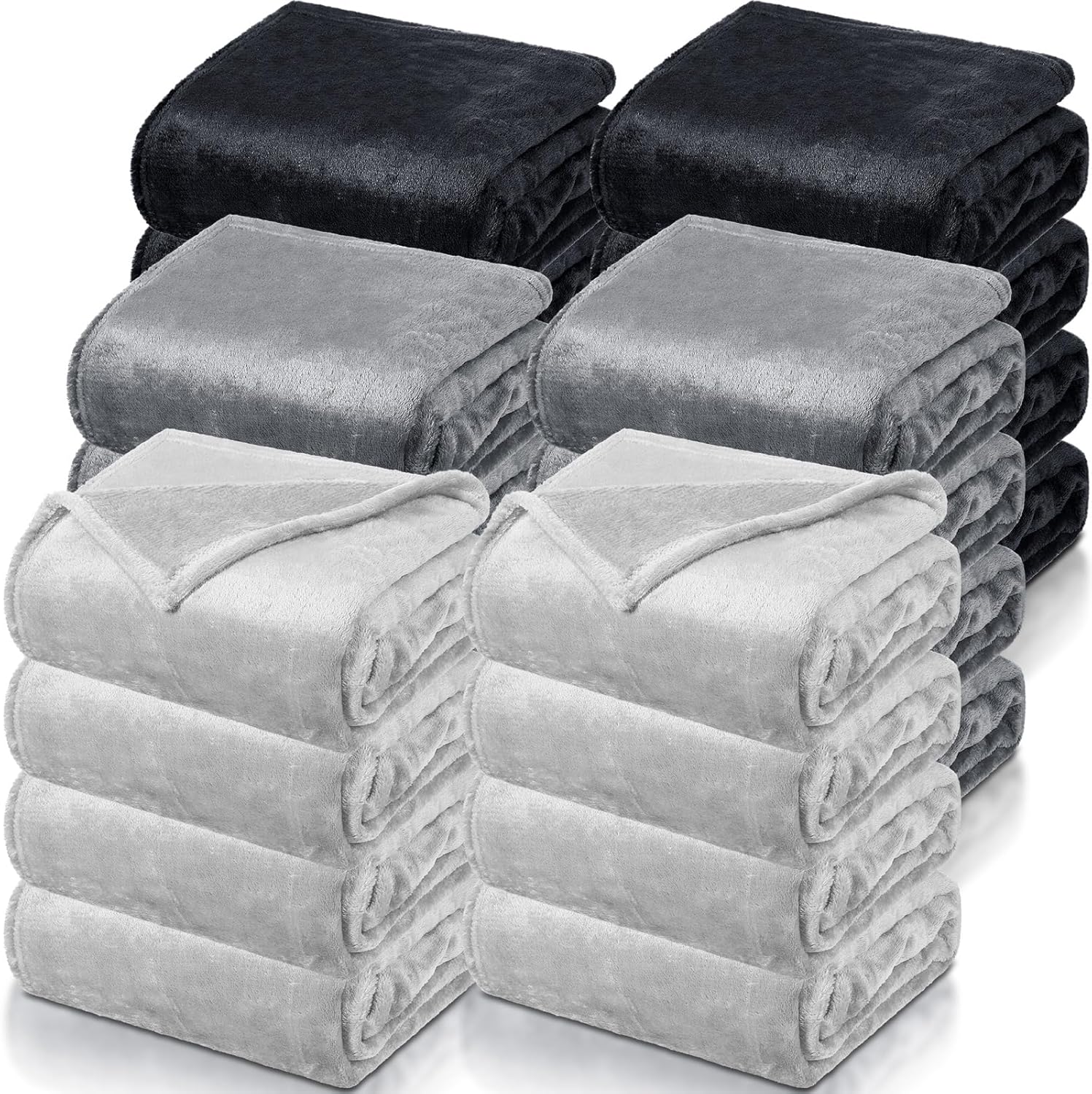 Toulite 24 Pcs Bulk Flannel Fleece Blankets for Homeless Donations Cozy Fleece Throw Blankets Winter Throw Blanket Bulk for Donations Bed Couch Sofa Home Camping Wedding Gifts (Black Gray,50x60 Inch)