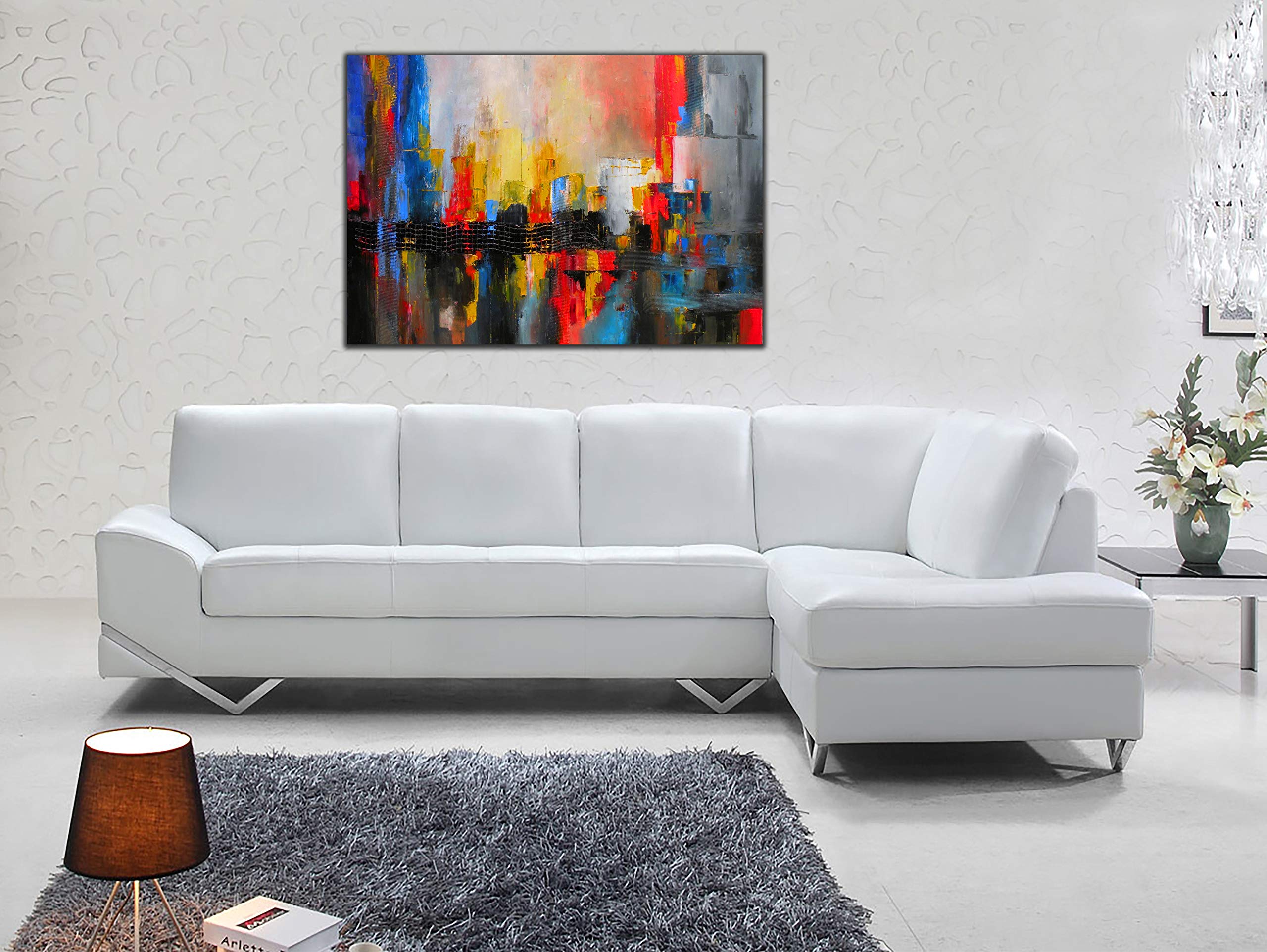 Czerwono-żółta abstrakcyjna odbicie farba olejna obraz reprodukcja obrazu wydruk na oprawionym płótnie sztuka ścienna dekoracja domu 76 x 50 cm (76 x 50 cm) - głębokość 18 mm