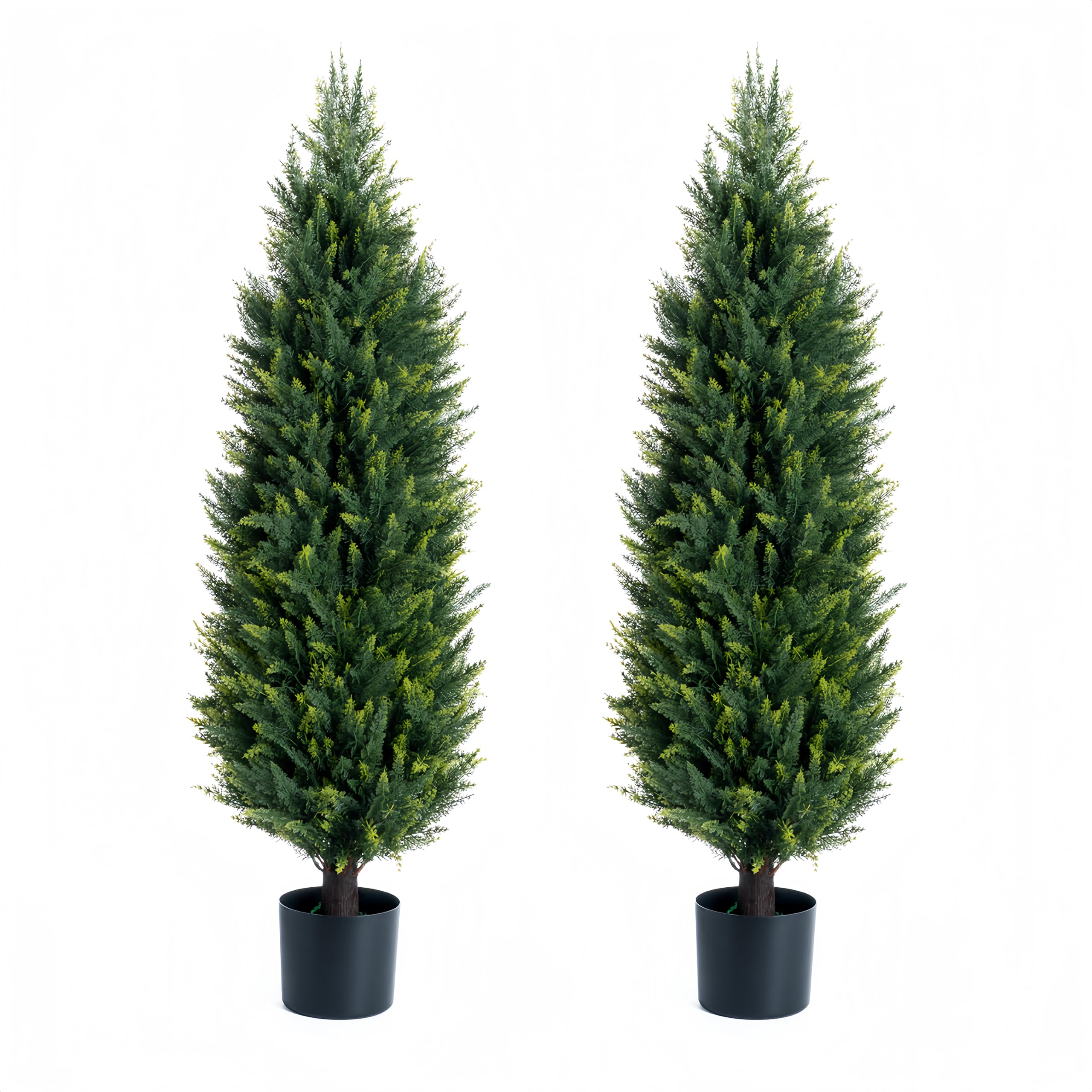 Artificial Cedar Tree, 3.4-Foot Outdoor Artificial UV Protected Shrub Potted Plant, Lifelike Fake Pruned Cypress Tree, 2 Pack of Artificial Shrub Plants for Decorating Indoors or Outdoors (40 inches)