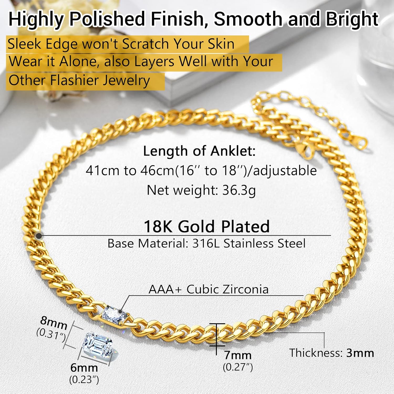 PROSTEEL Gorgeous Cubic Zirconia 7mm Cuban Link Choker 16 inch, Customize Birthstone Chain Jan - Dec 12 Months Available, Silver/Gold/Black 316L Stainless Steel, Come with Box