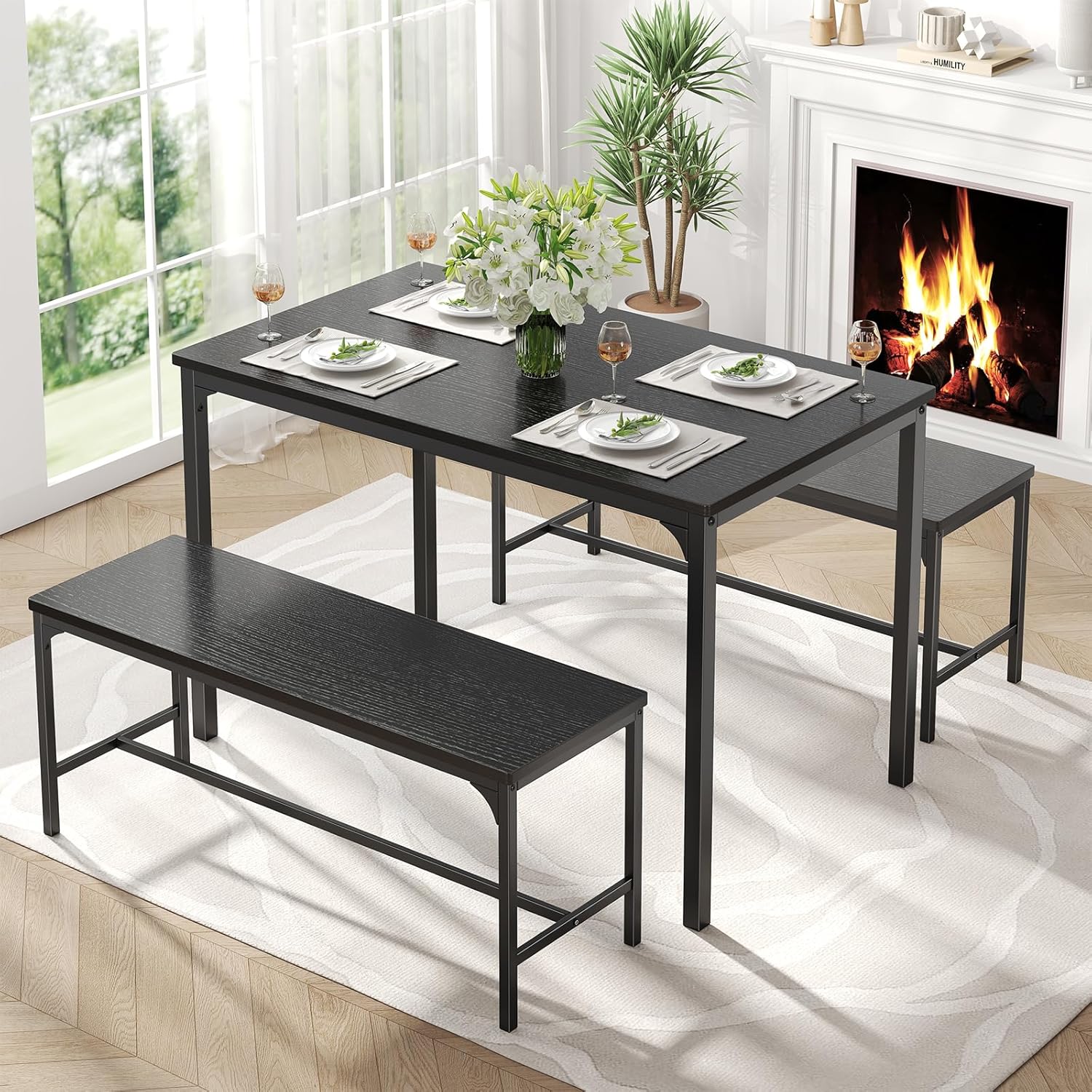 Amazon.com - DUMOS Dining Table Set, Dining Table for 4 with Bench ...
