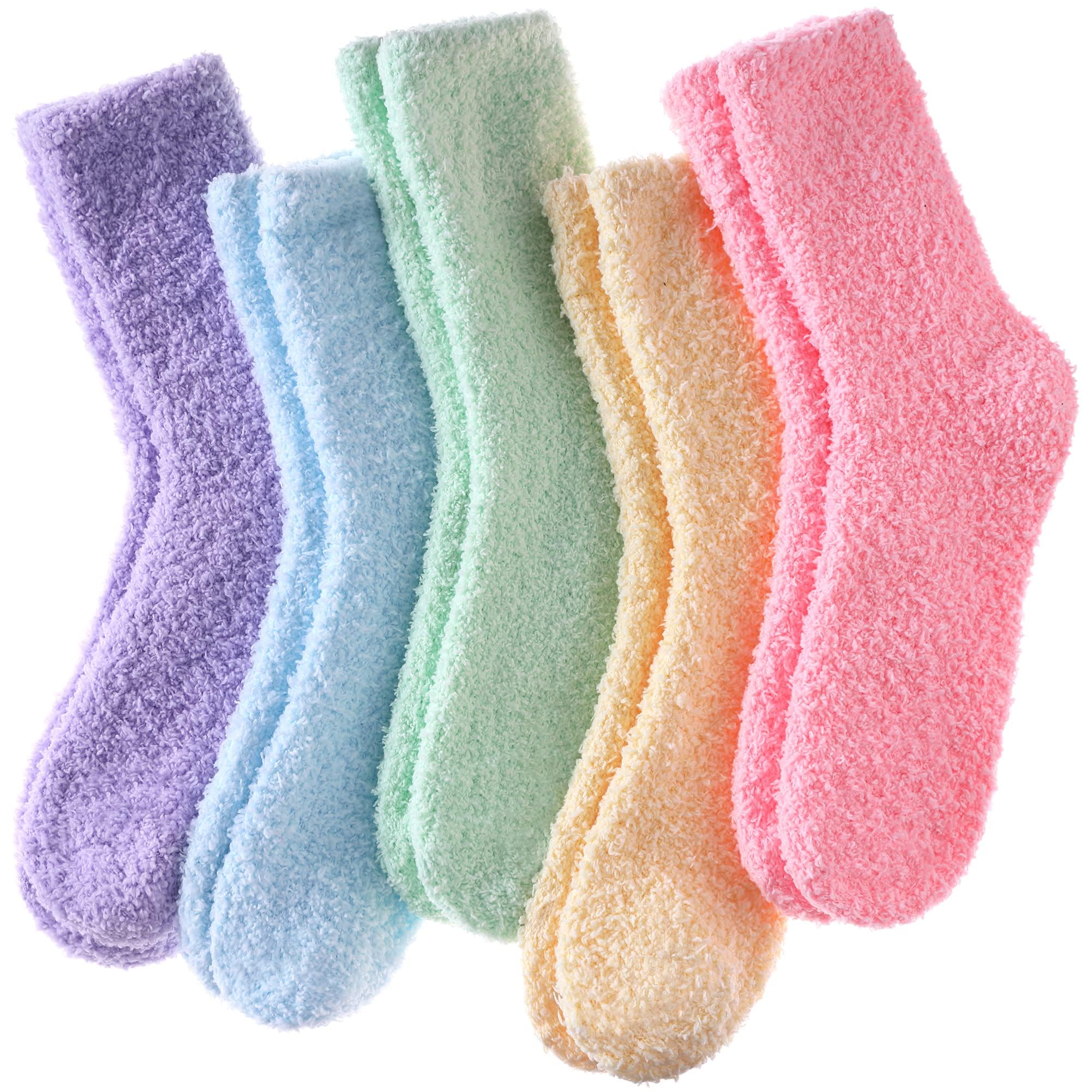 5 pairs Womens Fuzzy Socks Cozy Fluffy Winter Warm Slipper Socks Microfiber Soft Home Sleeping Socks
