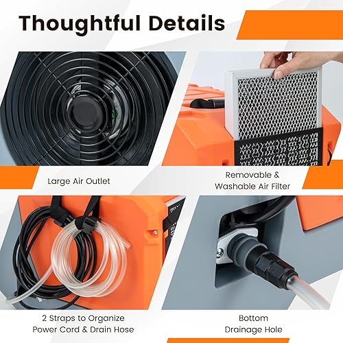 Miniatura 7 de COSTWAY Deshumidificador de espacio de arrastre de 180 PPD con bomba, manguera de drenaje, descongelación automática, deshumidificador comercial de