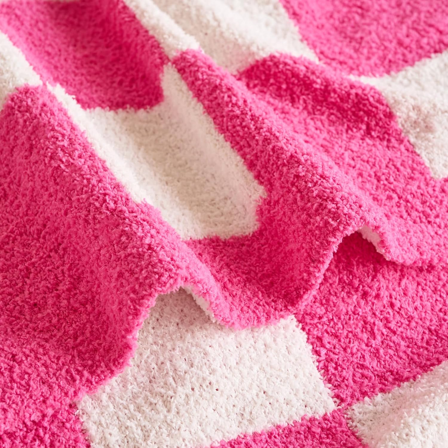 Checkered Blanket, Cozy Soft Throw Blankets for Couch Bed, Fluffy Plaid Lightweight Comfy Travel Picnic Blanket Gifts for Sofa Chair Living Room Camping (Hot Pink, Throw 50"x60") - Image 6