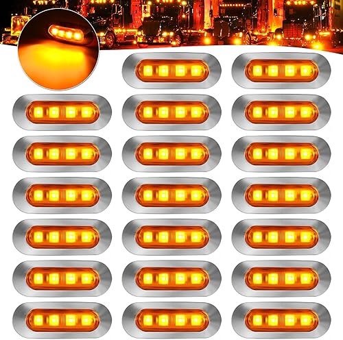 Paquete de 20 luces LED de marcador de remolque DC12-24V de 3.7 pulgadas, luz indicadora delantera y trasera, con bisel cromado, universal para