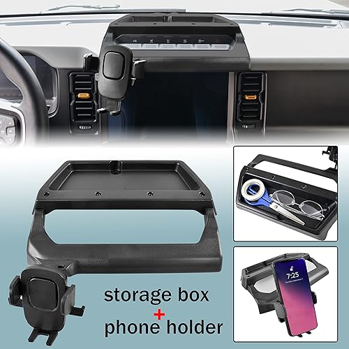 Miniatura 2 de KEWISAUTO Soporte de teléfono para tablero de instrumentos Bronco 2021-2023, bandeja de almacenamiento de consola central ajustable, soporte para