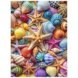 xcemhil Seashell Diamond Painting, Beach Diamond Painting for Adults, Seashell Diamond Art 5D Full Drill Gem Art for Gift and Home Wall Decor 12x16 inch