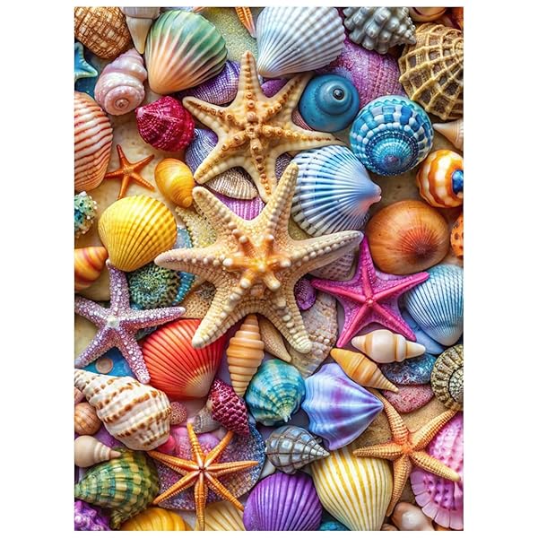 xcemhil Seashell Diamond Painting, Beach Diamond Painting for Adults, Seashell Diamond Art 5D Full Drill Gem Art for Gift and Home Wall Decor 12x16 inch