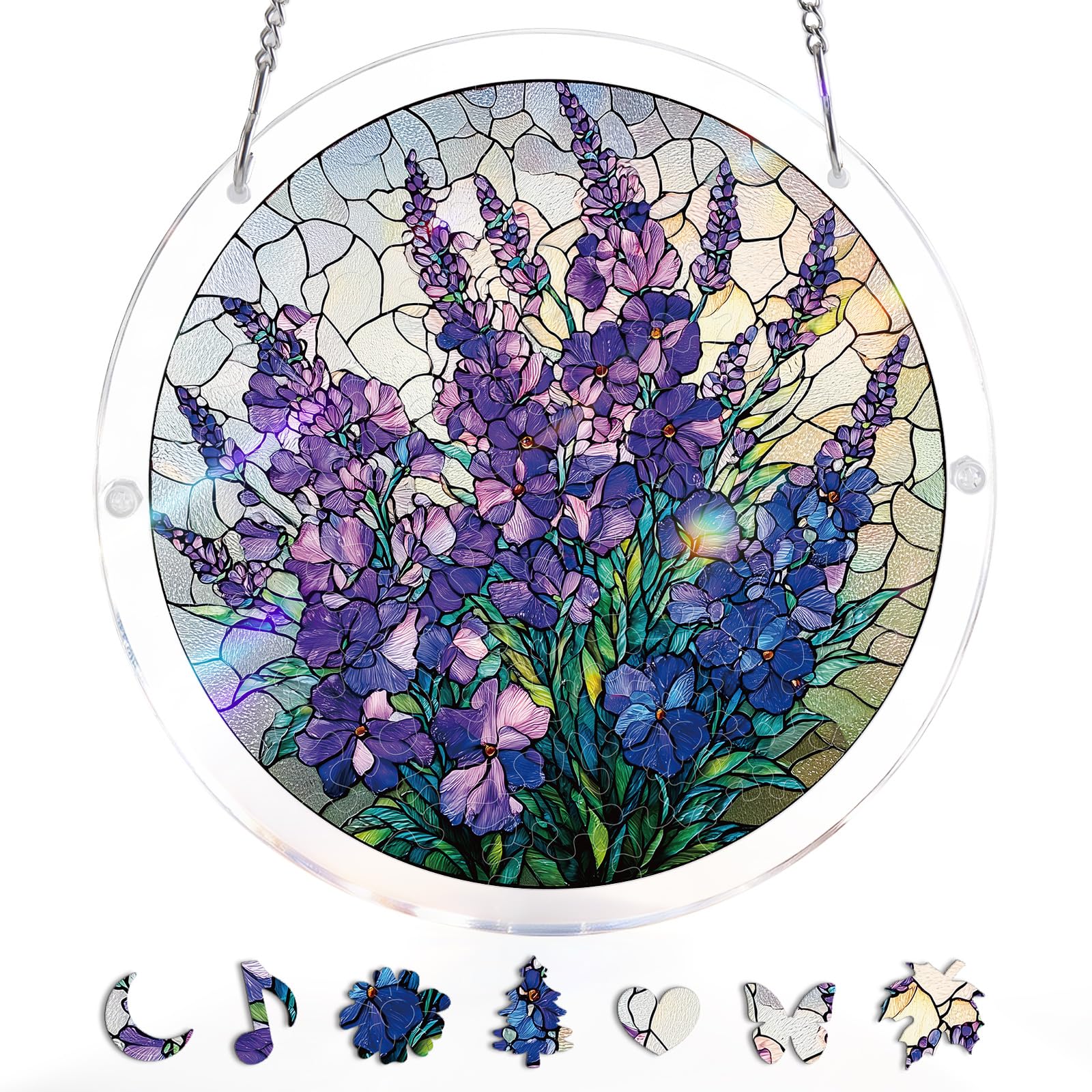 Acrylic Puzzle for Adult, Colorful Moonlit Dragonfly Sun Catchers Window Hanging Panel 83 Pieces Puzzle SunCatchers for Home Decor Birthday Women Men Mom 7.36 in — view 9