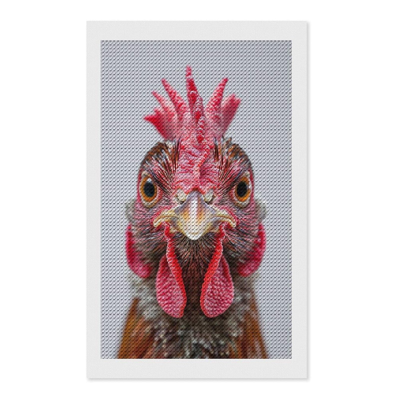 Junmoney Chicken Face Diamond Art Canvas 12"x20", Easy Handmade Project, Complete Accessories, Bedroom Decor, Birthday Gift