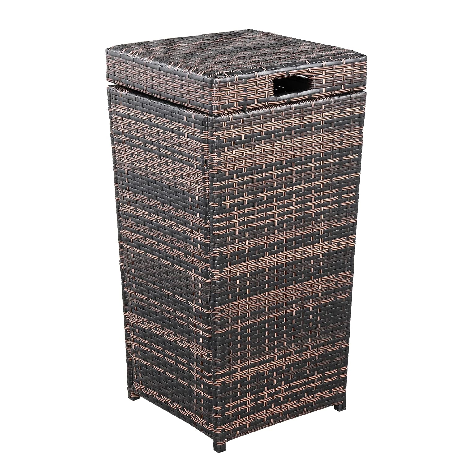ZNLLS 26 Gallon Outdoor Resin Wicker Trash Can, Patio Rattan Trash Can with Lid for