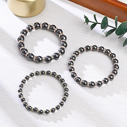 Miniatura 5 de Pulsera magnética para mujer, pulseras de hematita, pulseras magnéticas con circonita, pulsera elástica hecha a mano, elimina la electricidad