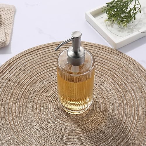 Miniatura 6 de ICREEH Dispensador de jabón de vidrio con bomba de acero inoxidable a prueba de óxido, dispensador de jabón líquido recargable de 9.5 onzas para