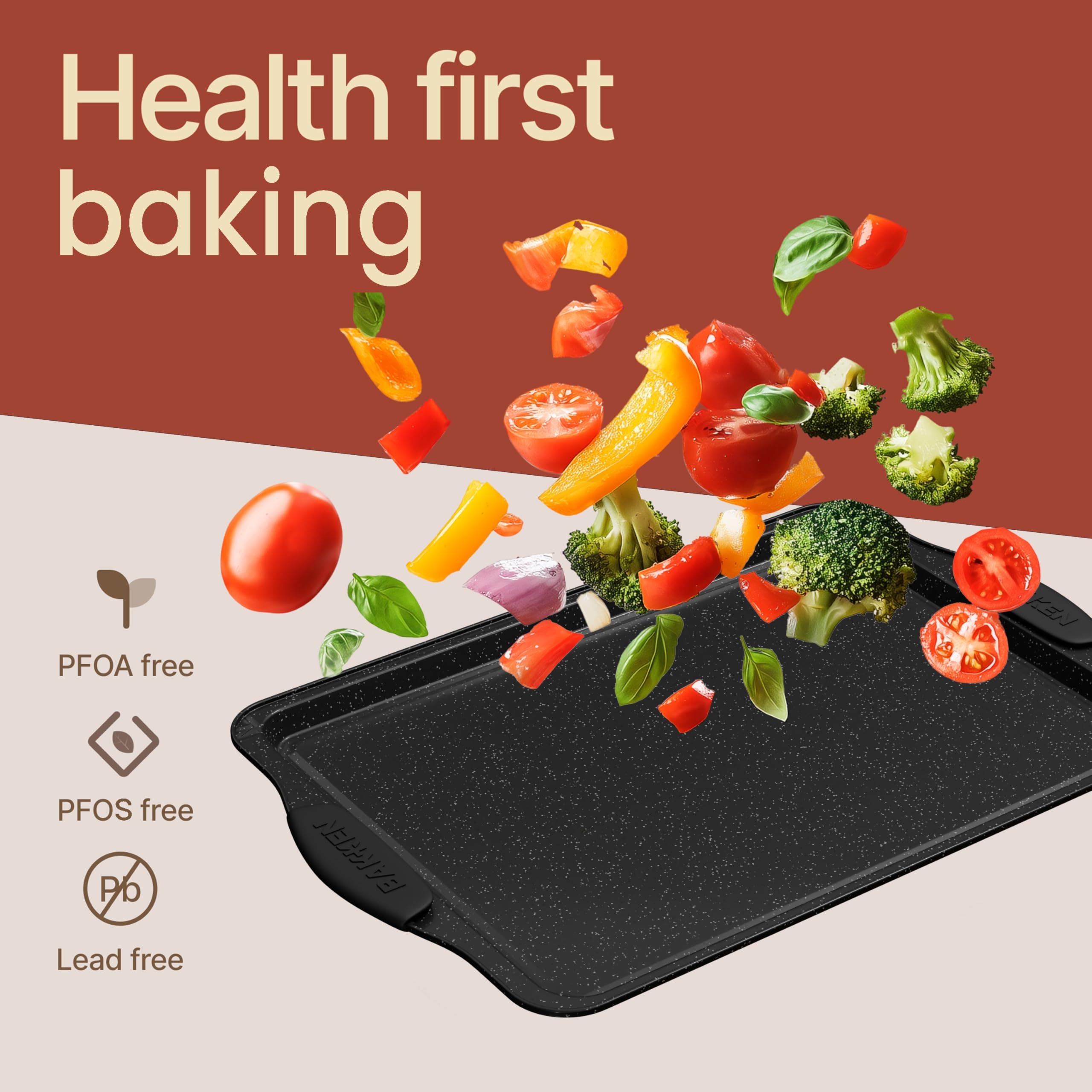 BAKKENMaster 6-teiliges Backformen-Set mit grauer Marmorbeschichtung, professionelle Qualität, Karbonstahl, mit Silikongriffen, ideal für Ofen, Kühlschrank, Gefrierschrank, spülmaschinenfest